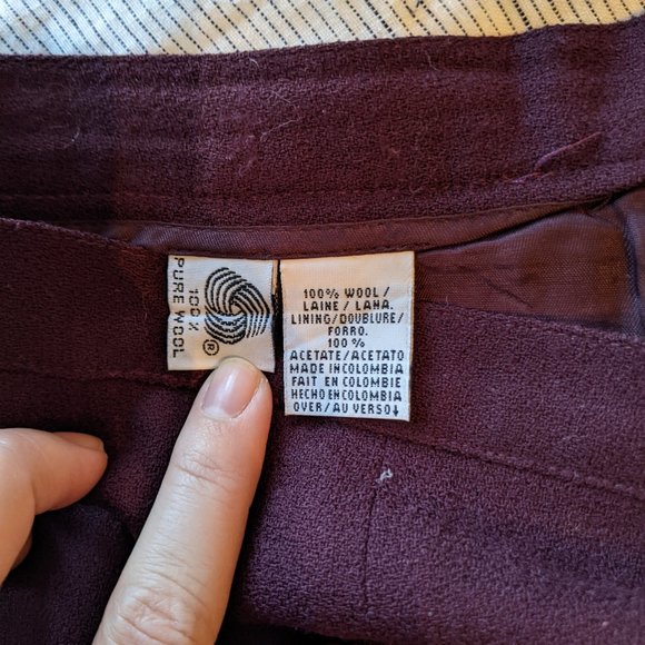 Vintage Dark Purple Wool Pencil Skirt - Picture 2 of 5